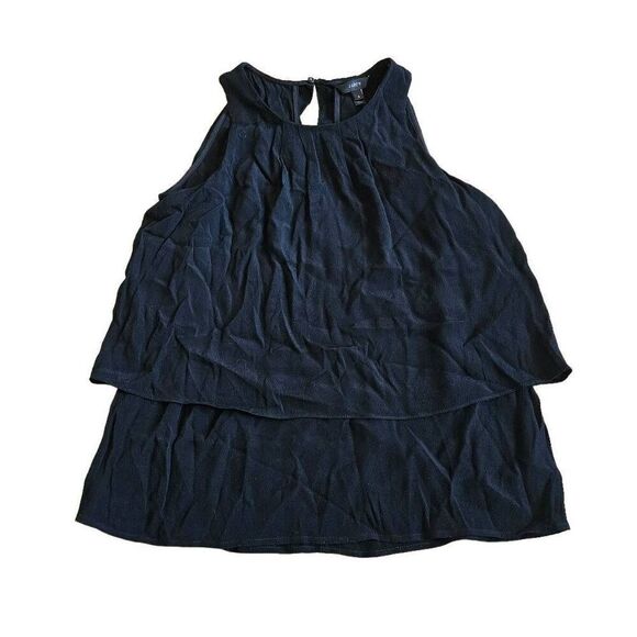J crew womens Sz 0 black layered blouse - Picture 1 of 7